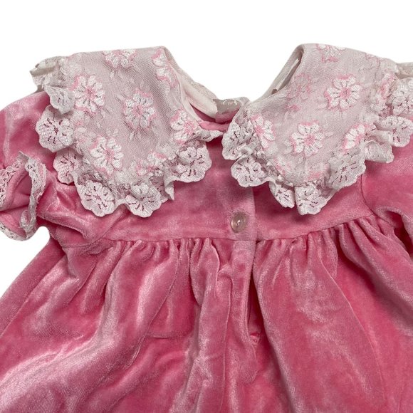 Bryan & Co. Vintage Toddler Girls Pink Velvet and Lace Dress Size 9 months - Picture 6 of 15